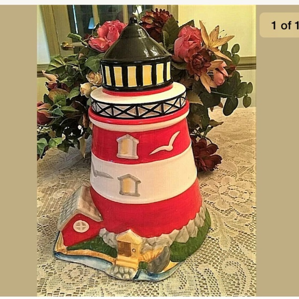 Lighthouse Cookie Jar Seashore Coastal Ceramic